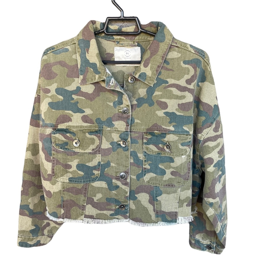 Cotton On 91 Cropped Green Camo Jean Jacket Size 8